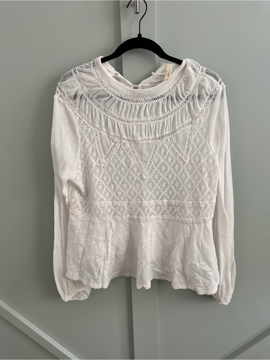 Free People Tops - Free People White Crochet Lace Sheer Mesh Boho Top Size L